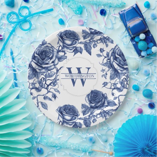 Custom Heirloom Roos Collectie Blauw Roos Papieren Bordje (Feest)