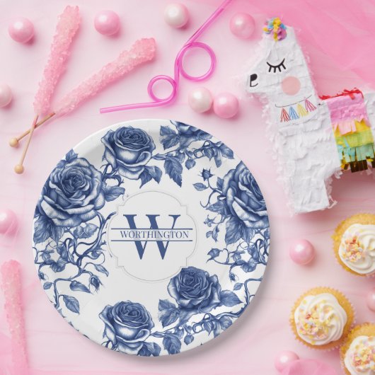 Custom Heirloom Roos Collectie Blauw Roos Papieren Bordje (Feest)