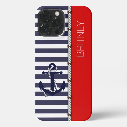 Custom Helder Rood Wit Navy Donkerblauwe Strepen iPhone Hoesje (Achterkant)