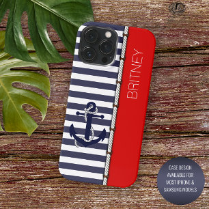 Custom Helder Rood Wit Navy Donkerblauwe Strepen iPhone 13 Pro Max Hoesje