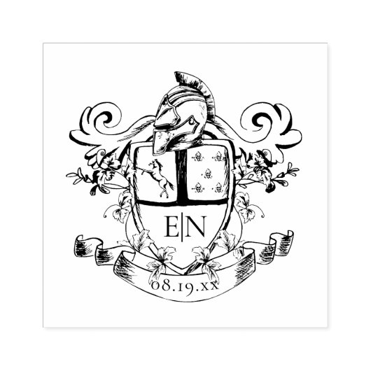 Custom Heraldic Crest Monogram Rubberstempel (Afrduk)