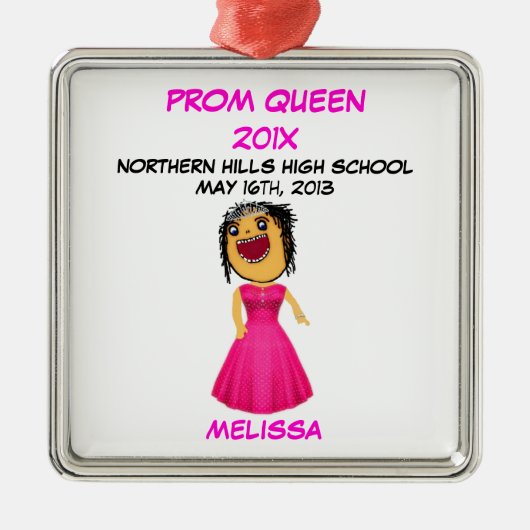 Custom High School Prom Queen Cartoon Metalen Ornament (Voorkant)