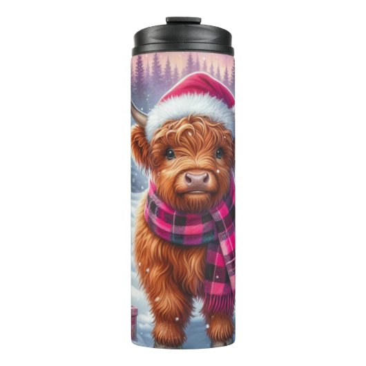 Custom Highland Cow Christmas Tumblr –Festive Gift Thermosbeker (Voorkant)