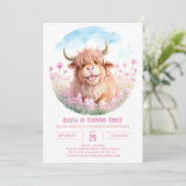 Custom Highland Koe Waterverf Meisje Verjaardag Kaart (Staand voorkant)