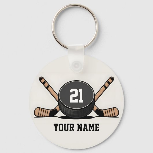 Custom Hockey Puck and Sticks Keychain (Voorkant)