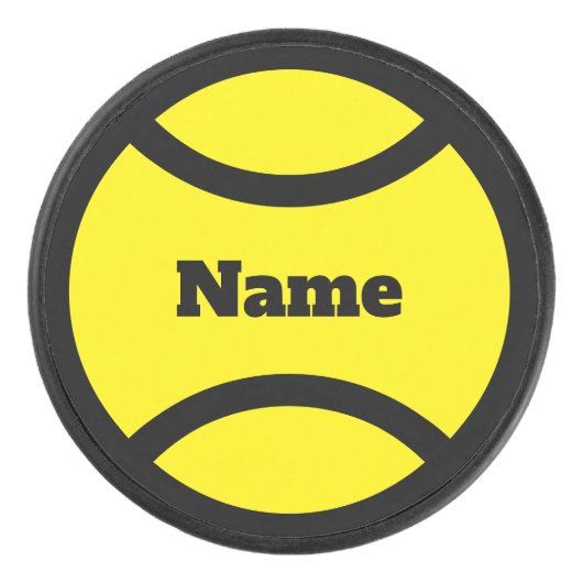 Custom hockey puck met gele tennisbal logo (Voorkant)
