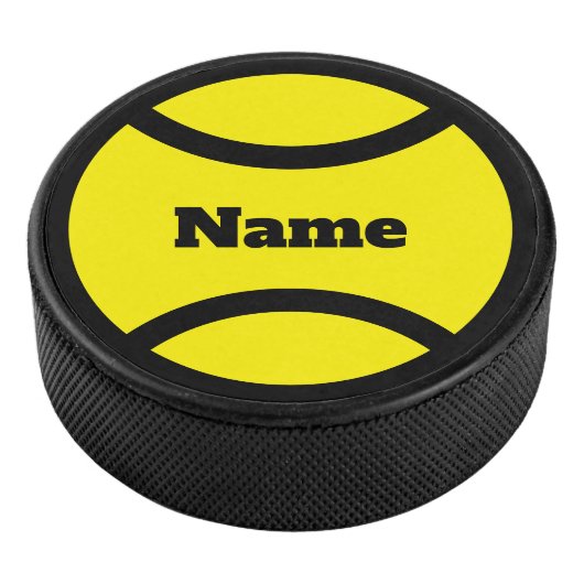 Custom hockey puck met gele tennisbal logo (3/4)