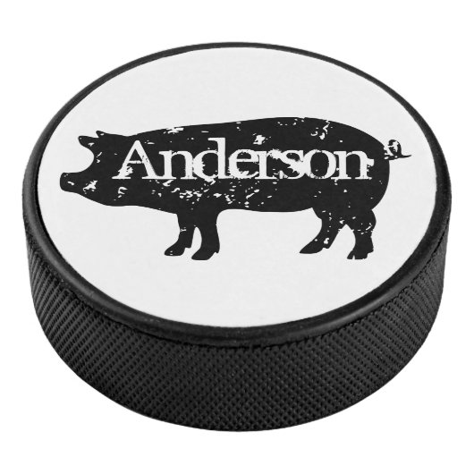 Custom hockey puck met  varken logo (3/4)