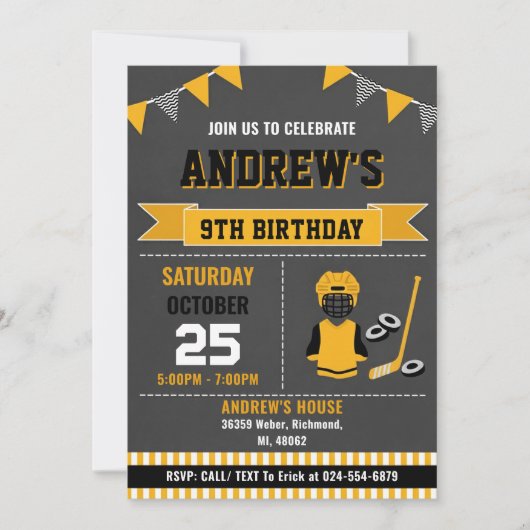 Custom Hockey Sports Birthday Invitation Kaart (Voorkant)