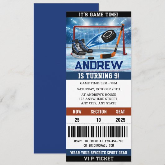 Custom Hockey Ticket  Birthday Decorations Kaart (Voorkant / Achterkant)