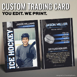 Custom Hockey Trading Card, Blue Power Player Contactkaartje