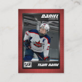 Custom Hockey Trading Card, Red Graphite Player Contactkaartje (Voorkant)