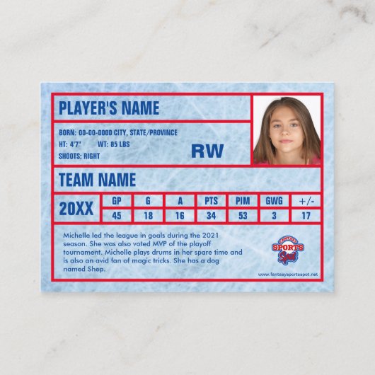 Custom Hockey Trading Kaart - Sage - Voeg uw stati Contactkaartje (Achterkant)