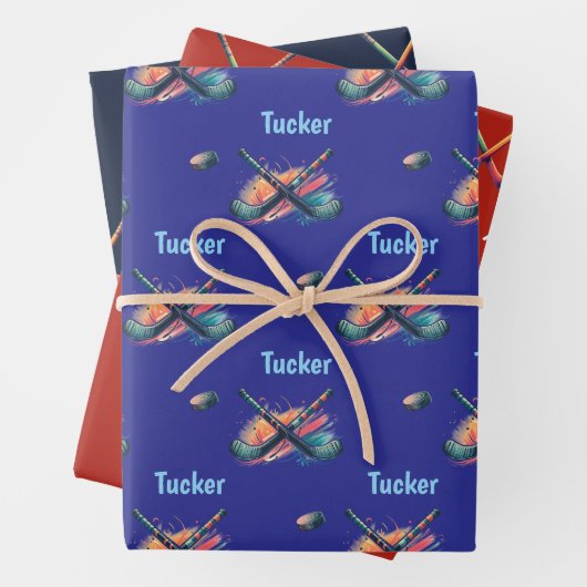 Custom Hockey Wrapping Paper Flat Sheet Set of 3 (In situ)