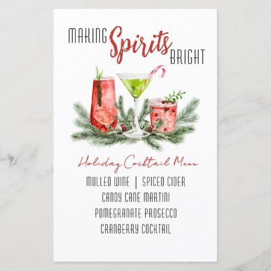 Custom Holiday Bar Menu – Geesten helder maken (Voorkant)