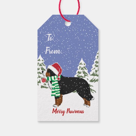 Custom Holiday Bernese Mountain Kersthond Cadeaulabel (Achterkant)