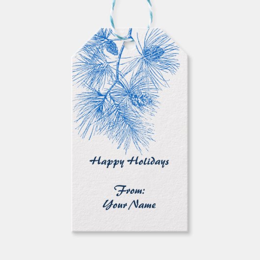 Custom Holiday Blue White Pine Pattern Gift Label Cadeaulabel (Voorkant)