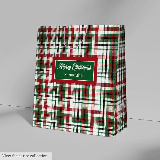 Custom Holiday Gift Bags Classic Red Green Plaid Medium Cadeauzakje