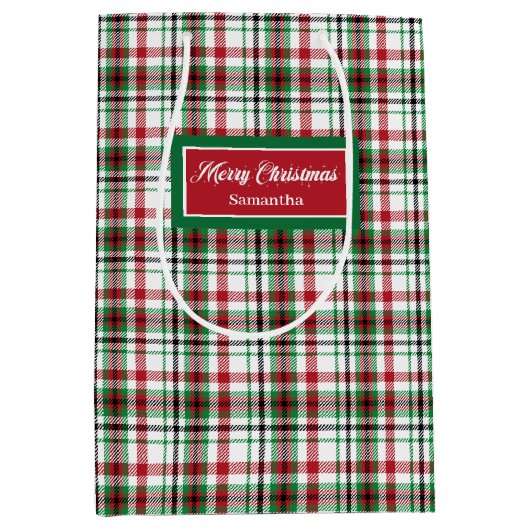 Custom Holiday Gift Bags Classic Red Green Plaid Medium Cadeauzakje (Voorkant)