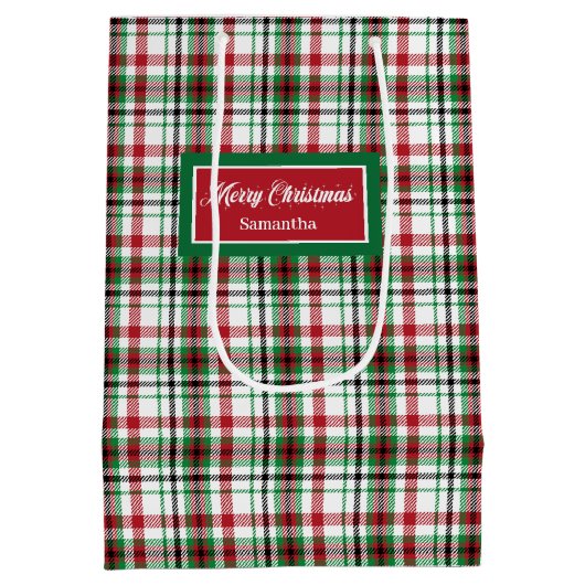 Custom Holiday Gift Bags Classic Red Green Plaid Medium Cadeauzakje (Achterkant)