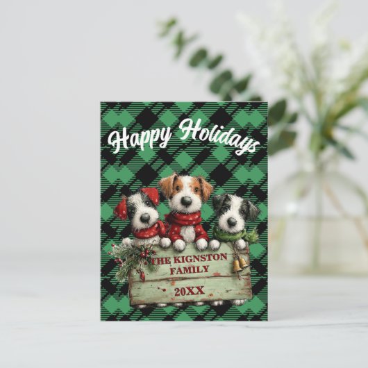 Custom Holiday Green Checkered Pattern Briefkaart (Staand voorkant)