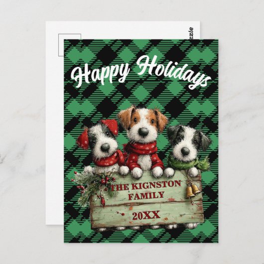 Custom Holiday Green Checkered Pattern Briefkaart (Voorkant / Achterkant)