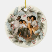 Custom Holiday Keepsake with Wreath Family Photo Keramisch Ornament (Achterkant)