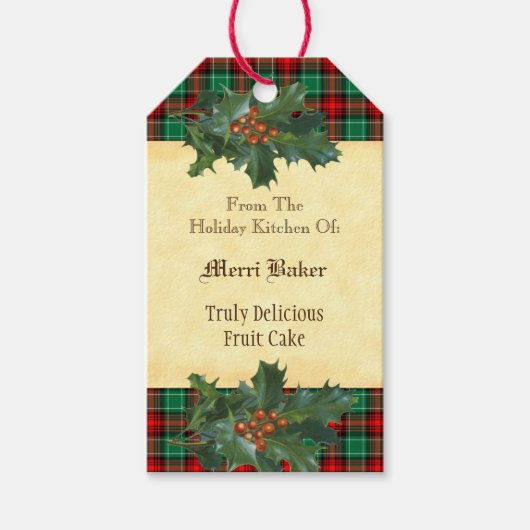 Custom Holiday Kitchen Holly Red Green Pset Label Cadeaulabel (Voorkant)