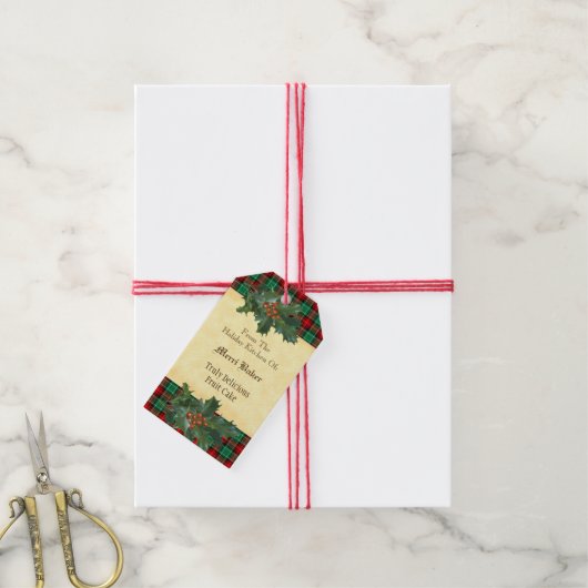 Custom Holiday Kitchen Holly Red Green Pset Label Cadeaulabel (Met Touw)