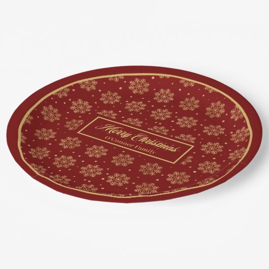 Custom Holiday Paper Plates Red Gold Monogram Papieren Bordje (Gekanteld)