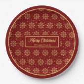 Custom Holiday Paper Plates Red Gold Monogram Papieren Bordje (Voorkant)
