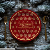 Custom Holiday Paper Plates Red Gold Monogram Papieren Bordje