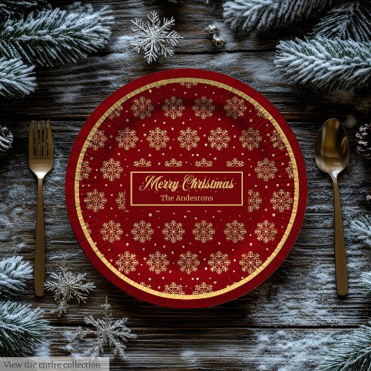 Custom Holiday Paper Plates Red Gold Monogram Papieren Bordje