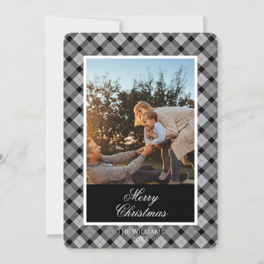 Custom Holiday Photo Card in Modern Plaid Feestdagenkaart (Voorkant)