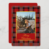 Custom Holiday Photo Card in Traditional Plaid Feestdagenkaart (Voorkant / Achterkant)