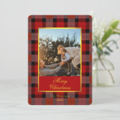 Custom Holiday Photo Card in Traditional Plaid Feestdagenkaart (Staand voorkant)