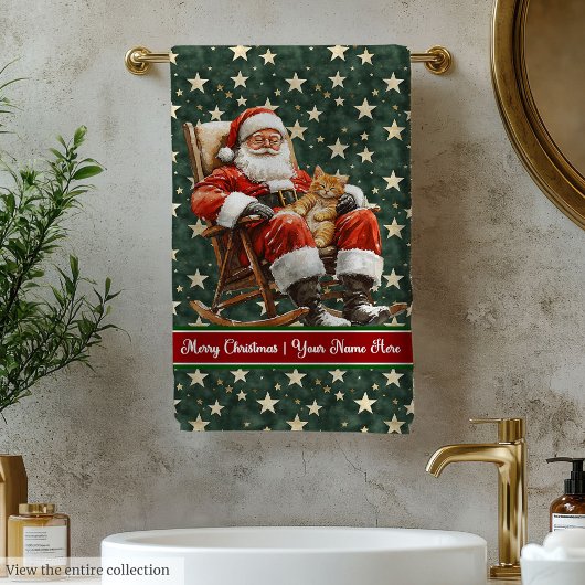 Custom Holiday Santa Watercolor Bath Towels Bad Handdoek