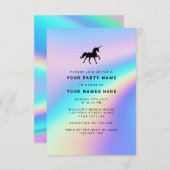 Custom Holographic Modern Elegant Unicorn Party Kaart (Voorkant / Achterkant)