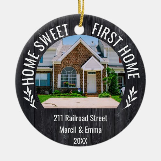 Custom Home Sweet First Home Kerstmis 2023 Keramisch Ornament (Voorkant)