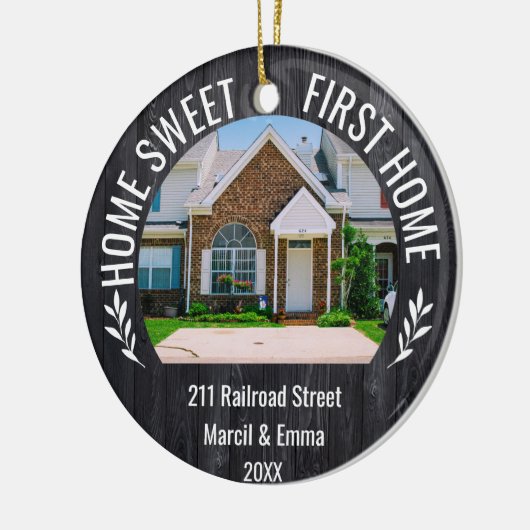 Custom Home Sweet First Home Kerstmis 2023 Keramisch Ornament (Links)