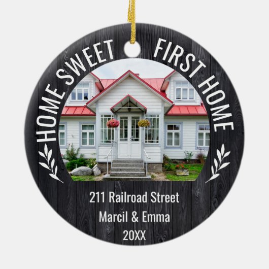 Custom Home Sweet First Home Kerstmis 2023 Keramisch Ornament (Achterkant)