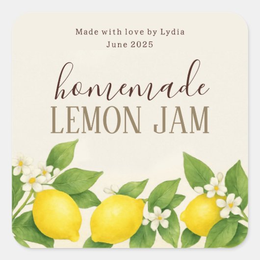 Custom Homemade Lemon Jam Label (Voorkant)