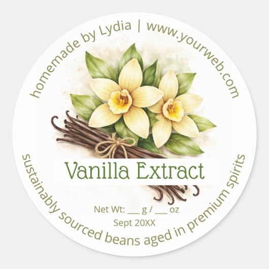 Custom Homemade Vanilla Extract Round Sticker (Voorkant)