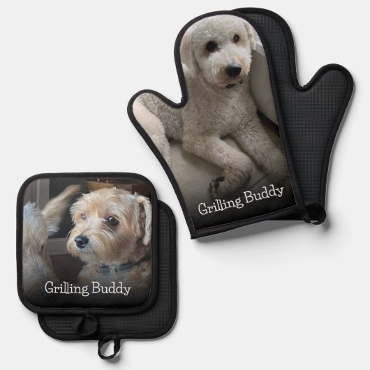 Custom Hond Foto Grilling Buddy Ovenwant & Pannenlap Set (Voorkant / Achterkant)