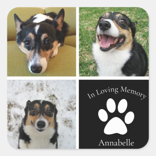 Custom Hond Foto Memorial Collage Pet Keepsake Vierkante Sticker (Voorkant)