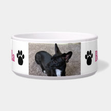 Custom hond foto naam poot prints roze kom