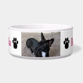 Custom hond foto naam poot prints roze kom