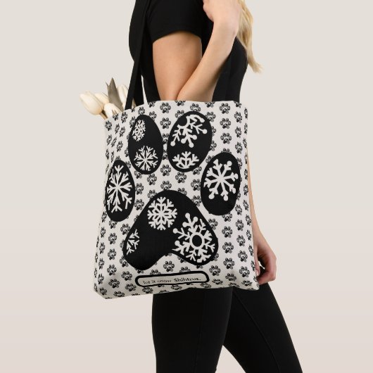 Custom HONDENRAS Christmas Paw Snowflake Snow Tote Bag (Dichtbij)