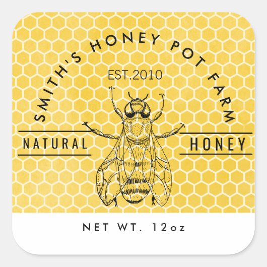 Custom Honey Jar Label | Beekeeper Farm Style (Voorkant)