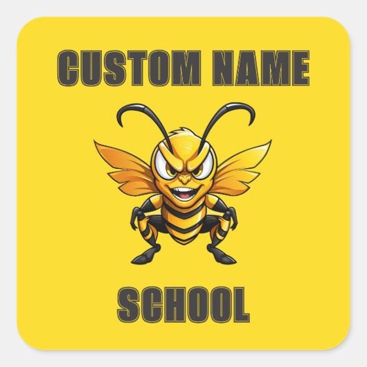 CUSTOM Hornets Bijen Mascotte | Geel - Team School Vierkante Sticker (Voorkant)